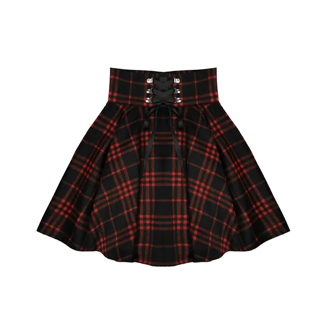 Black And White Grid Girl Dark Skirt High Waist Red Dress - Shop at LoveMi