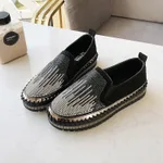 Casual Single Shoes All-match Rhinestone Loafers - Black
