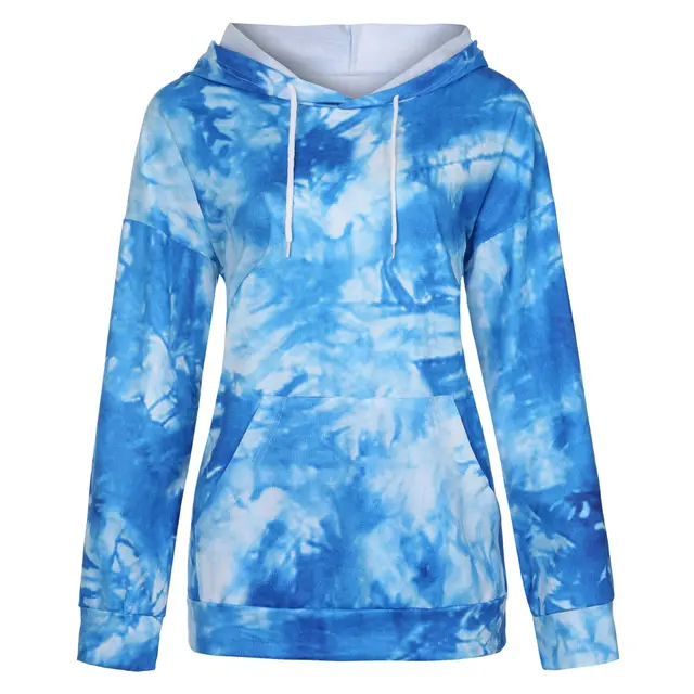 Tie dye Printed Hooded Long sleeved Sweatshirt Blue - Shop at LoveMi