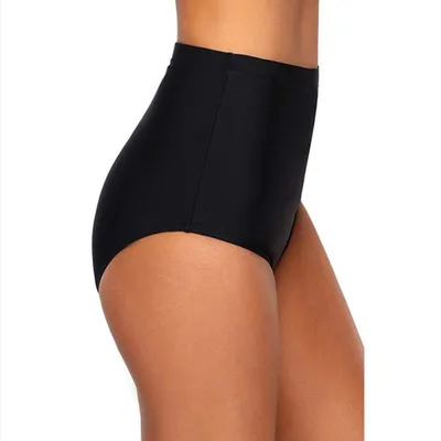 High waist Solid Color Briefs Anti glare Bikini Black - Shop at LoveMi
