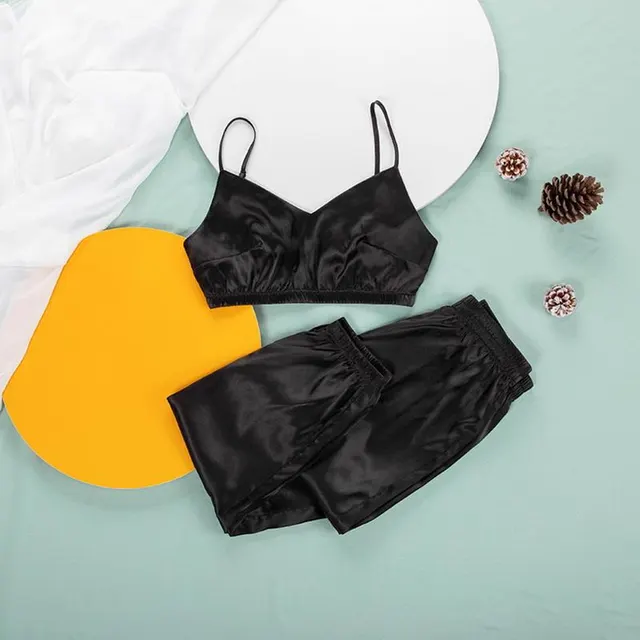 Suphis Spaghetti Band Vos Pyjama Print Zomer Tweedelige Set Top Black - Shop at LoveMi