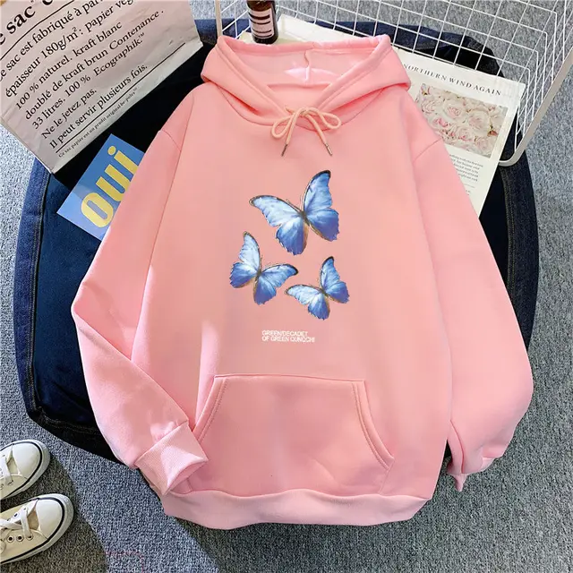Three Student Women's Loose Plus Fleece Hooded Sweater Pink - Shop at LoveMi