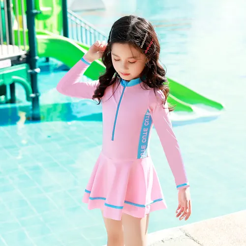 Girls' Color blocking Sports And Leisure One piece Skirt Swimsuit Pink - Shop at LoveMi