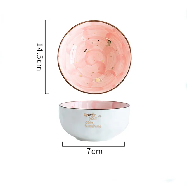 Ceramic Breakfast Salad Bowl With Cute Eating Bowl Pink - Shop at LoveMi