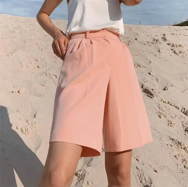 Casual A line Loose Chiffon Wide leg Pants Pink - Shop at LoveMi