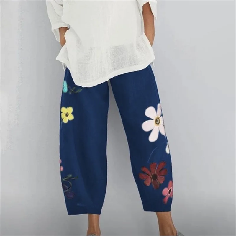 Loose Street Fashion Printed Cropped Trousers - Blue