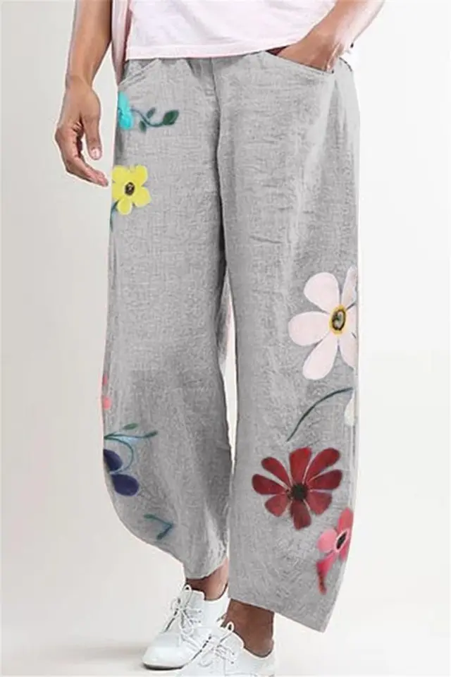 Loose Street Fashion Printed Cropped Trousers Grey - Shop at LoveMi