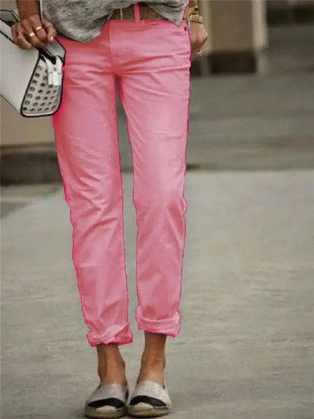 Casual Style Commuter Solid Color Jeans Pink - Shop at LoveMi