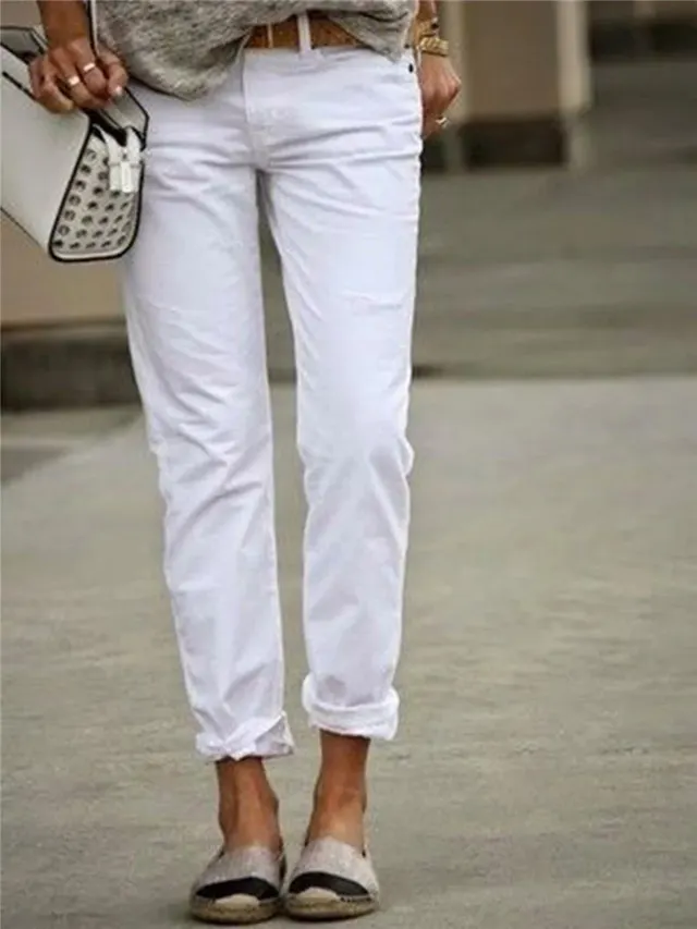 Casual Style Commuter Solid Color Jeans White - Shop at LoveMi