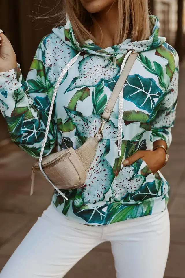 Ladies Hooded Long sleeved Floral T shirt B - Shop at LoveMi