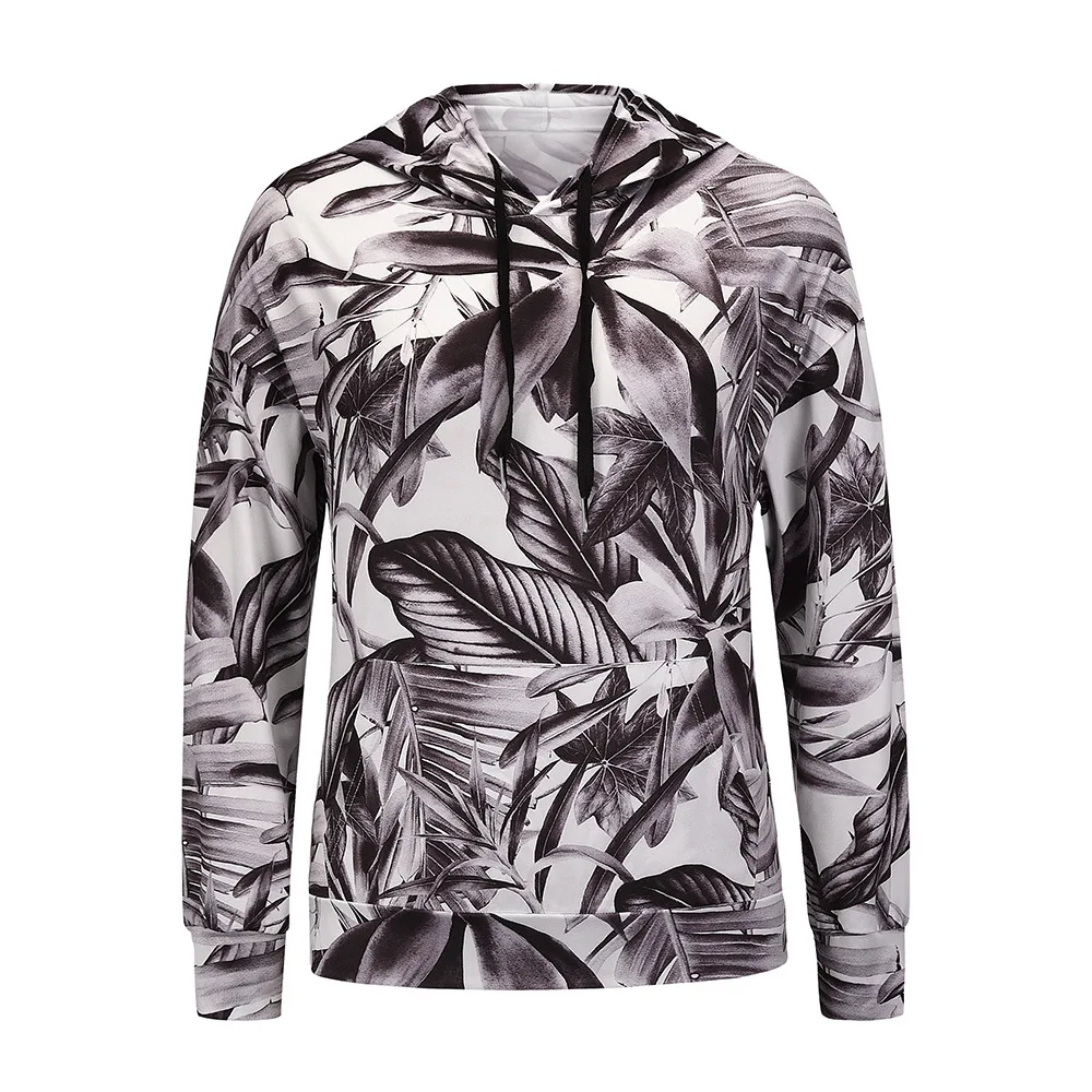 Ladies Hooded Long-sleeved Floral T-shirt - Grey