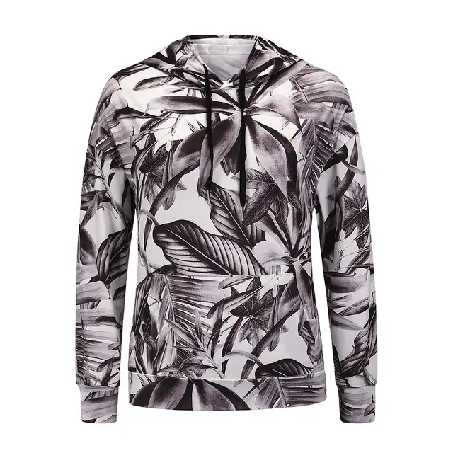 Ladies Hooded Long sleeved Floral T shirt Grey - Shop at LoveMi
