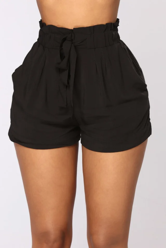 Summer Ruffled A line Shorts Beach Pants Black - Shop at LoveMi