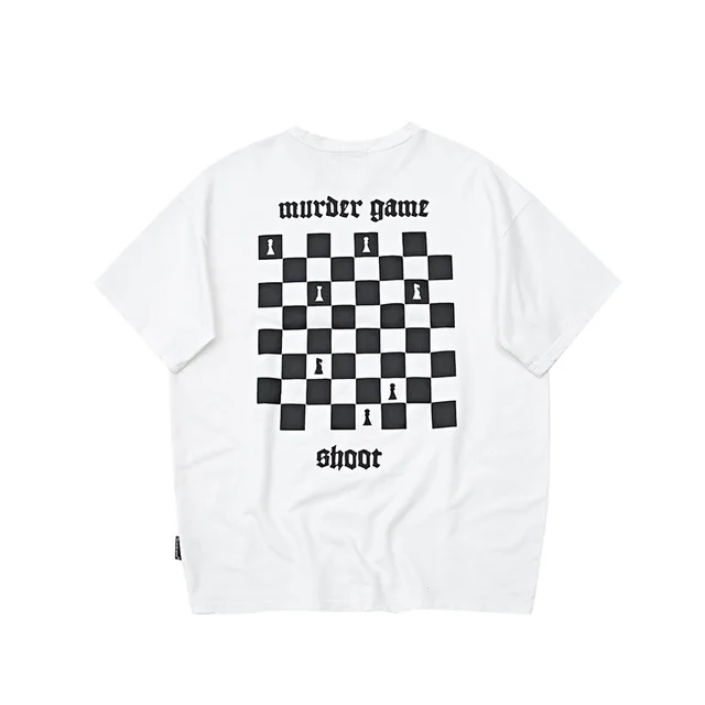 Checkerboard T shirt Short sleeved Washed And Worn White - Shop at LoveMi