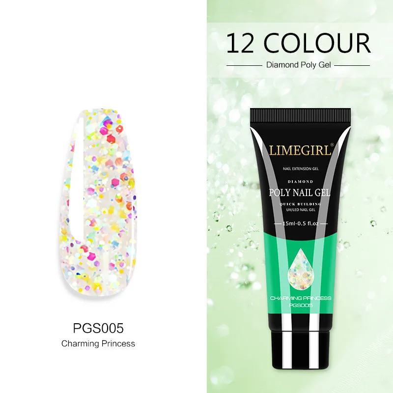 12 Colour Nail Art Glitter Powder Extension Gel Nail Art Sequin Extension Gel Painless - Pjs005