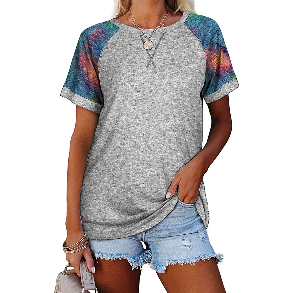 Camouflage Stitching Short-sleeved T-shirt - Grey