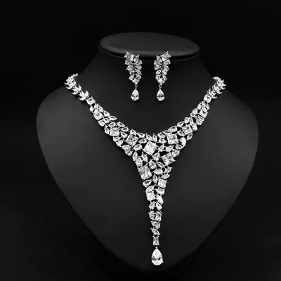 Colorful Zircon Necklace Set Wedding Dress Wedding Earring Accessories White - Shop at LoveMi