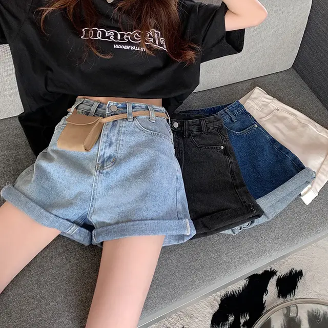 High Waist Denim Shorts Straight And Loose Light Blue - Shop at LoveMi