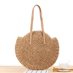 Simple Round One-shoulder Straw Bag Woven Bag Beach Bag Fashion Female Bag Straw Bag - Brown