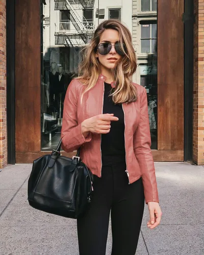 New New Product Autumn And Winter Women's Fashion Leather PU Suit Jacket Pink - Shop at LoveMi