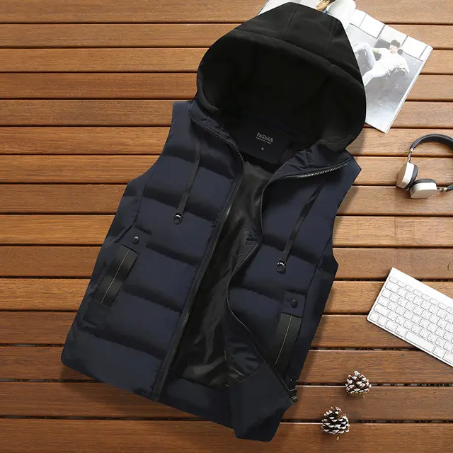 Cotton Jacket Hooded Solid Color Zipper Cardigan Stand up Collar Men's Casual Black - Shop at LoveMi