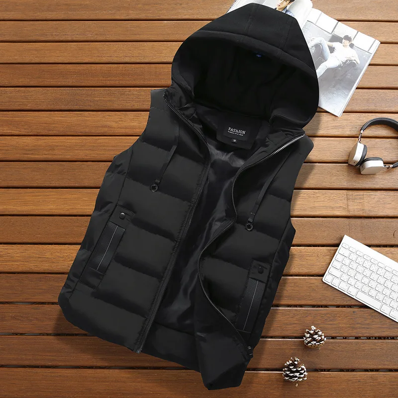 Solid Color Removable Casual Hooded Men's Vest Blue - Shop at LoveMi