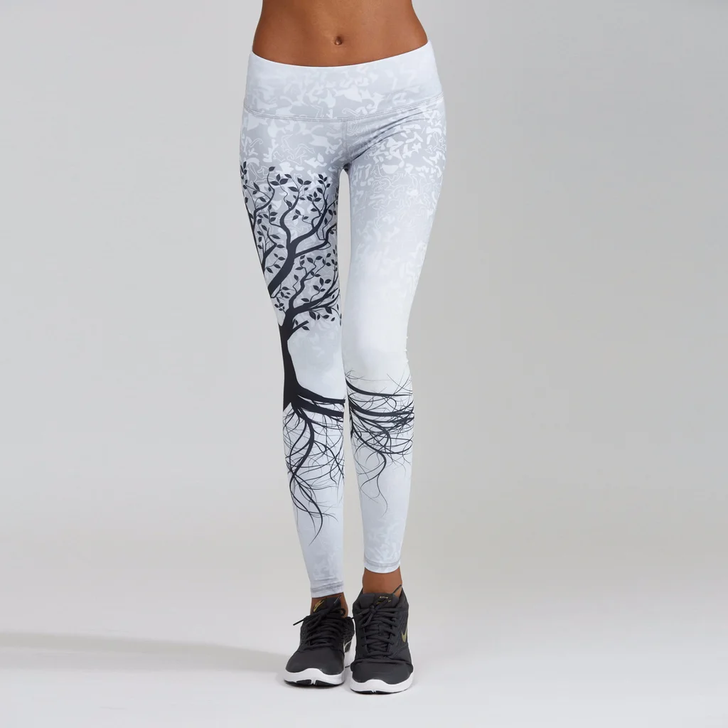 Branch Print Hip High Waist Sports Leggings White - Shop at LoveMi
