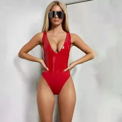 Triangular One Piece Swimsuit Low Cut Tight Swimsuit Red - Shop at LoveMi