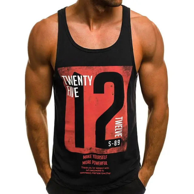 Digital Letter Printing Round Neck Sleeveless Vest Large Size Loose Fitness Running Top Black - Shop at LoveMi