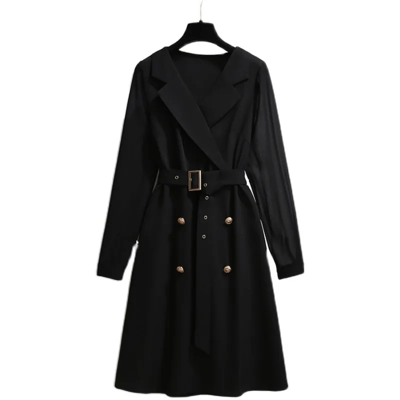Women's French Temperament Chiffon Stitching Suit Tie Tie Waist Mid length Dress Black - Shop at LoveMi
