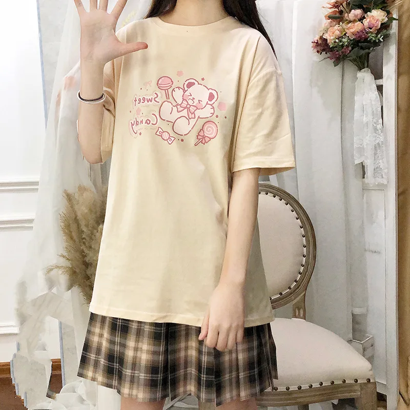 Women's Cotton Plus Size Round Neck Short Sleeve T-shirt - Apricot
