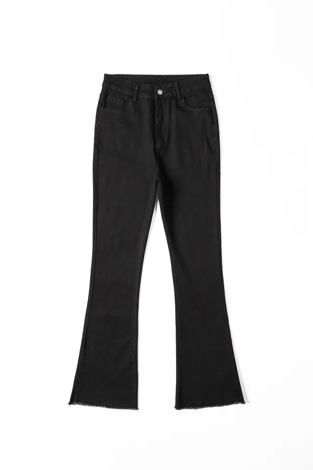 Weila Denim Peach Pants Retro Mopping Big Flared Trousers Black - Shop at LoveMi