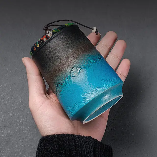 Retro Tea Container Ceramics Luxury Pot Sealed Pot Small Smell Proof Blue - Shop at LoveMi