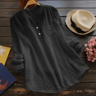 Women's Shirt Fall T-shirt Ladies Cotton Top S-5XL - Black