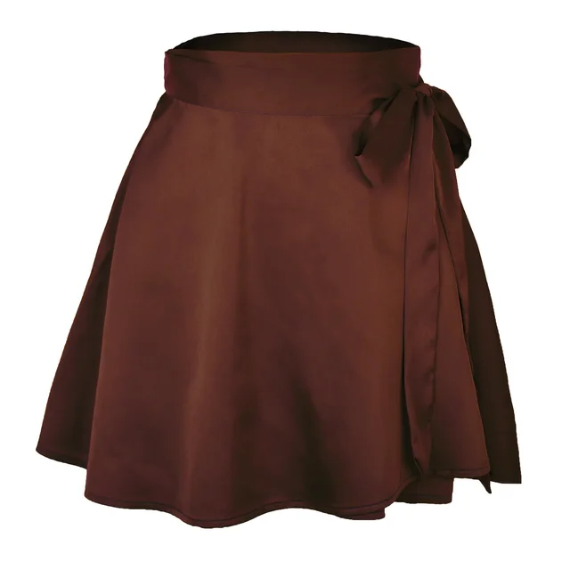 Hip packed Solid Color Skirt Female Fashion Chiffon Satin High Waist A Line Short Skirt Coffee - Shop at LoveMi