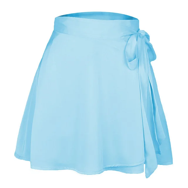 Hip packed Solid Color Skirt Female Fashion Chiffon Satin High Waist A Line Short Skirt Light Blue - Shop at LoveMi