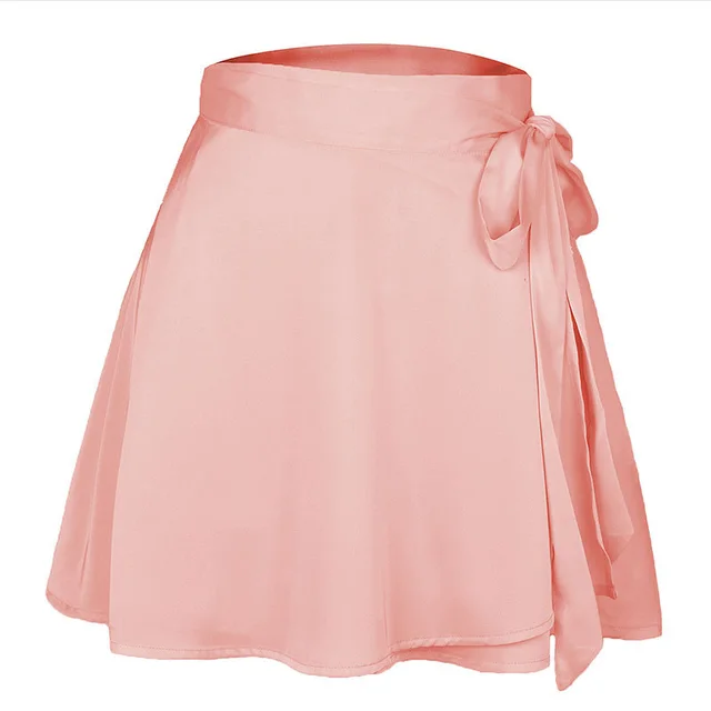 Hip packed Solid Color Skirt Female Fashion Chiffon Satin High Waist A Line Short Skirt Pink - Shop at LoveMi