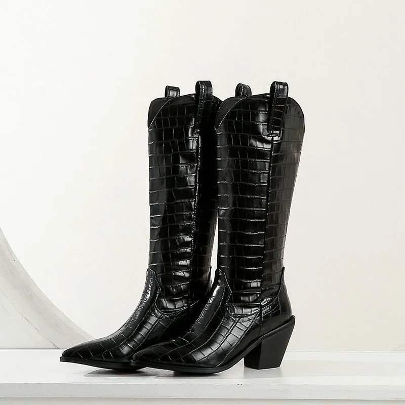 Long Boots Thick Heel Boots Women's Casual Knee length Boots High Boots Black - Shop at LoveMi