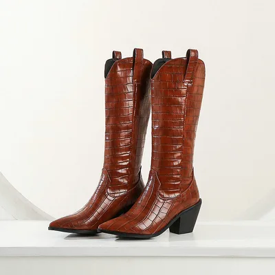 Long Boots Thick Heel Boots Women's Casual Knee length Boots High Boots Brown - Shop at LoveMi