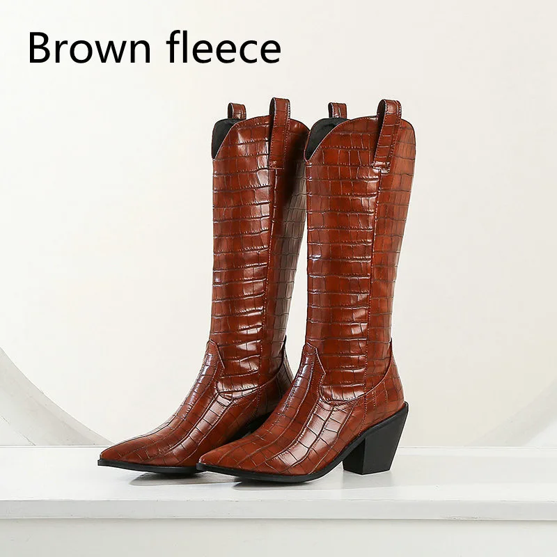 Long Boots Thick Heel Boots Women's Casual Knee length Boots High Boots Brown - Shop at LoveMi