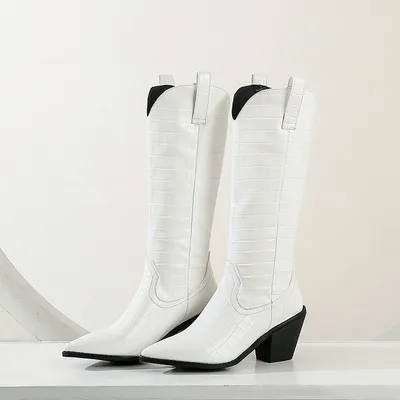 Long Boots Thick Heel Boots Women's Casual Knee length Boots High Boots White - Shop at LoveMi
