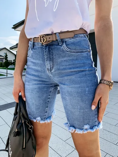 Summer New Style Denim Ripped Five Point Pants Fashion Fringed Jeans Women Blue - Shop at LoveMi