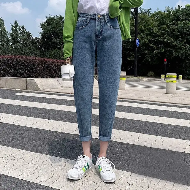 Spring And Autumn Straight And Thin Carrot Harlan Pants Blue - Shop at LoveMi