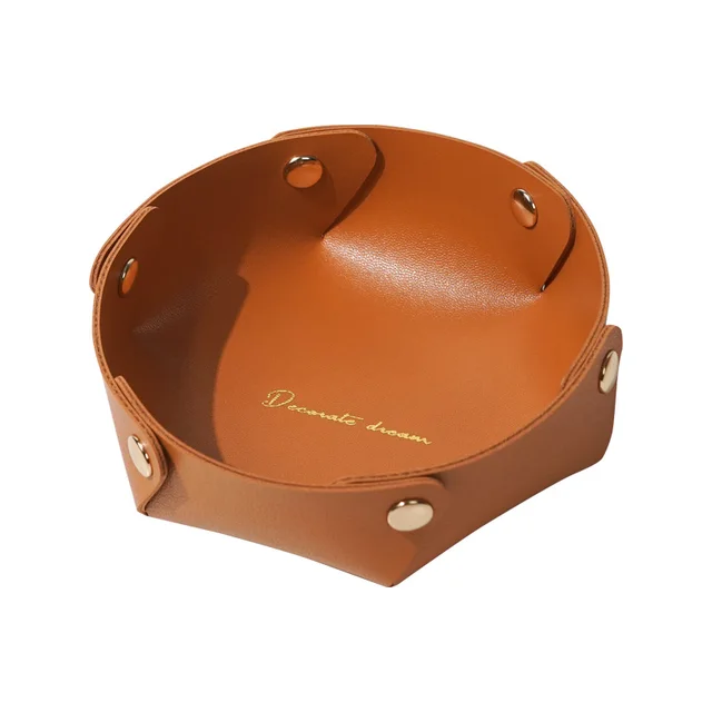 Nordic Ins Leather Desktop Storage Box Key Door Cosmetics Jewelry Porch Debris Storage Box Storage Tray Orange - Shop at LoveMi