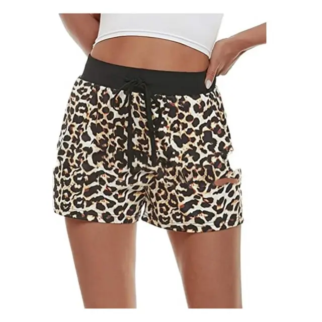 Women's Summer Comfortable Elastic Waist Shorts Fitness Casual Shorts With Pockets Leopard - Shop at LoveMi