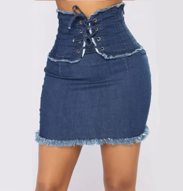 New Women's Jeans Short Skirt Ladies High Waist Skirt Blue - Shop at LoveMi