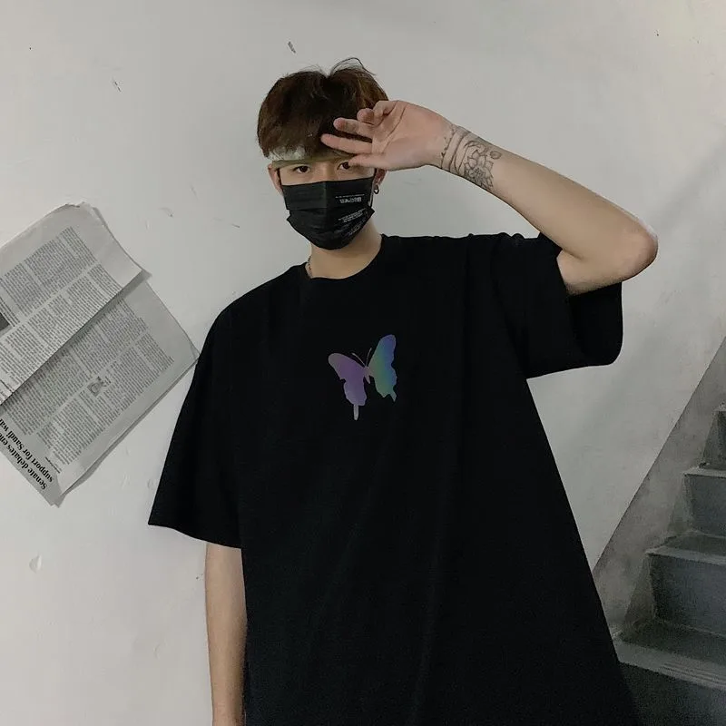 All match Super Fire Butterfly Reflective Printing Short Sleeve Black - Shop at LoveMi
