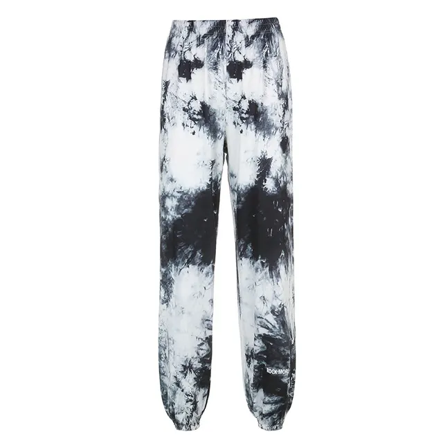 New Women's Letter Printing Ink Tie Dye Loose Casual Trousers Black And White - Shop at LoveMi