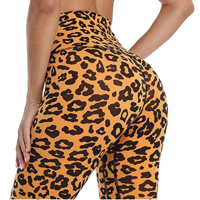 Pure Color Long Yoga Fitness Pants Leopard Yellow - Shop at LoveMi