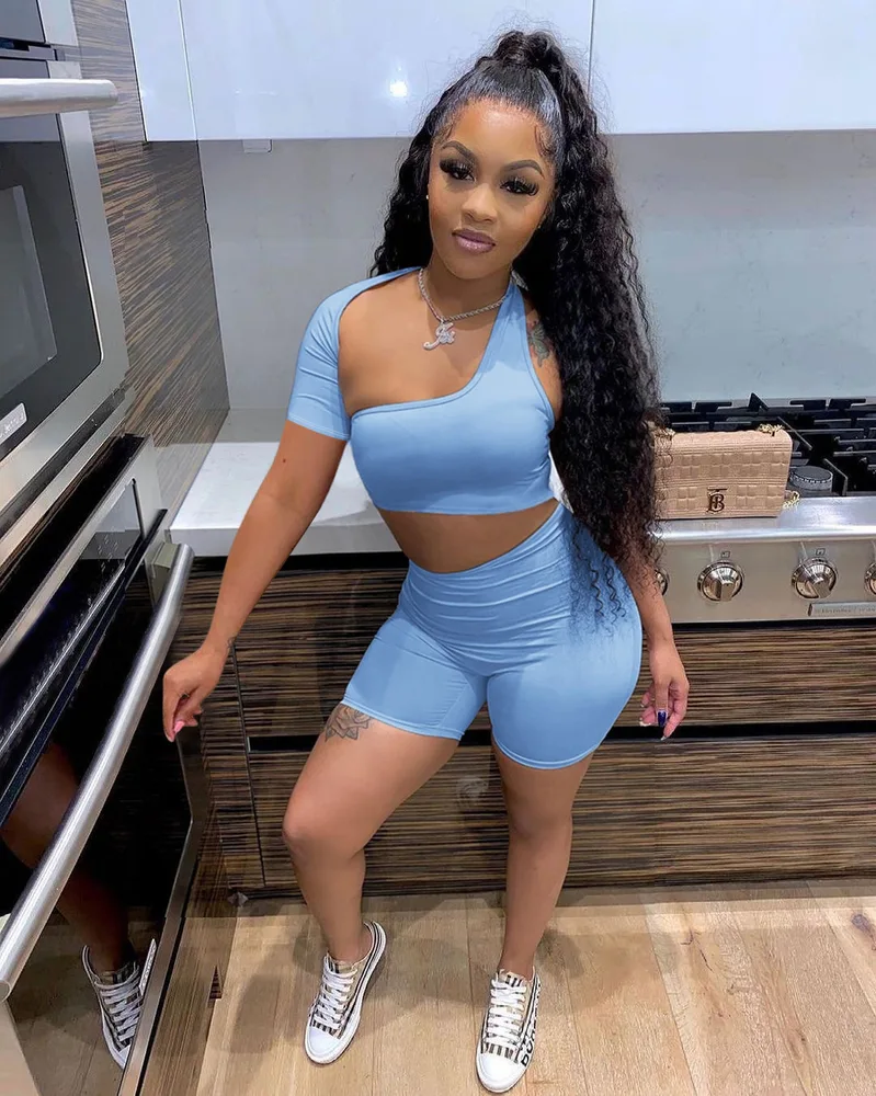 Women's Hot Air Sexy Hollow Sports Two-piece Suit - Blue